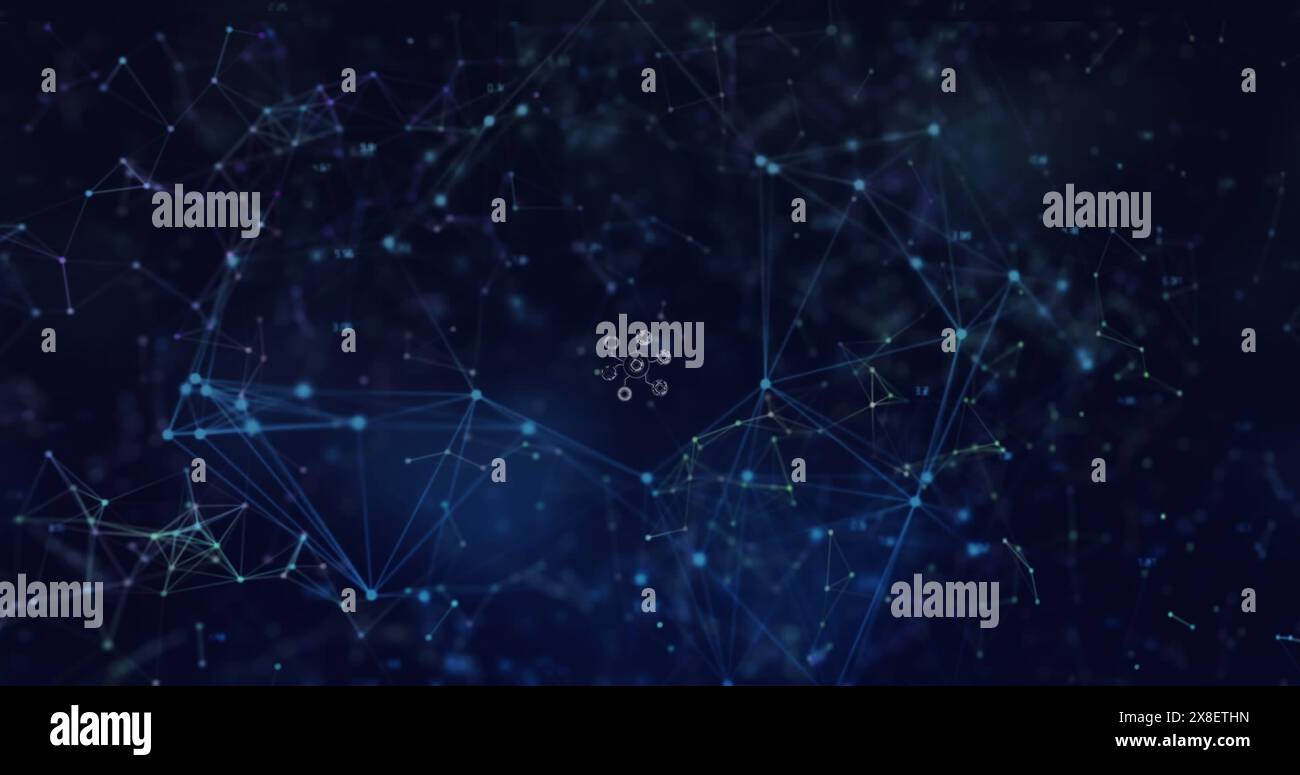 Les teintes bleues et violettes dominent, mettant en évidence les nœuds et les lignes interconnectés Banque D'Images