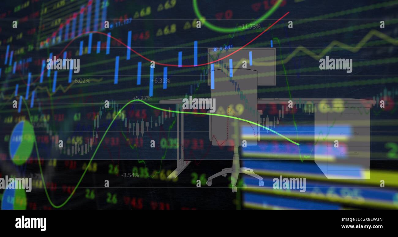 Écrans affichant des graphiques et des données boursières colorés, créant une scène vibrante Banque D'Images