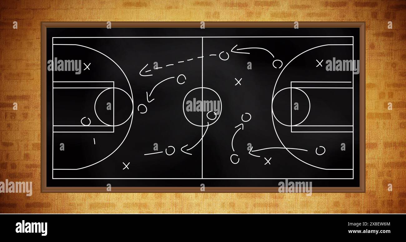 Tableau de stratégie de basket-ball scolaire affichant des diagrammes de jeu Banque D'Images