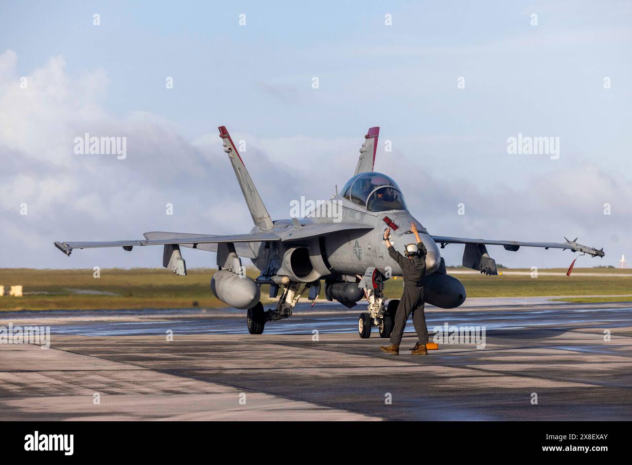 Un avion F/A-18C Hornet du corps des Marines avec Marine All-Weather Fighter Attack Squadron (VMFA(AW)) 224, Marine Aircraft Group 31, 2nd Marine Aircr Banque D'Images