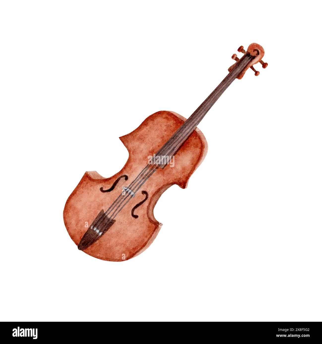 Violon instrument de musique classique. Élément d'illustration d'aquarelle dessiné à la main isolé sur fond blanc. Violon à cordes vintage pour quatuor de mariage Banque D'Images