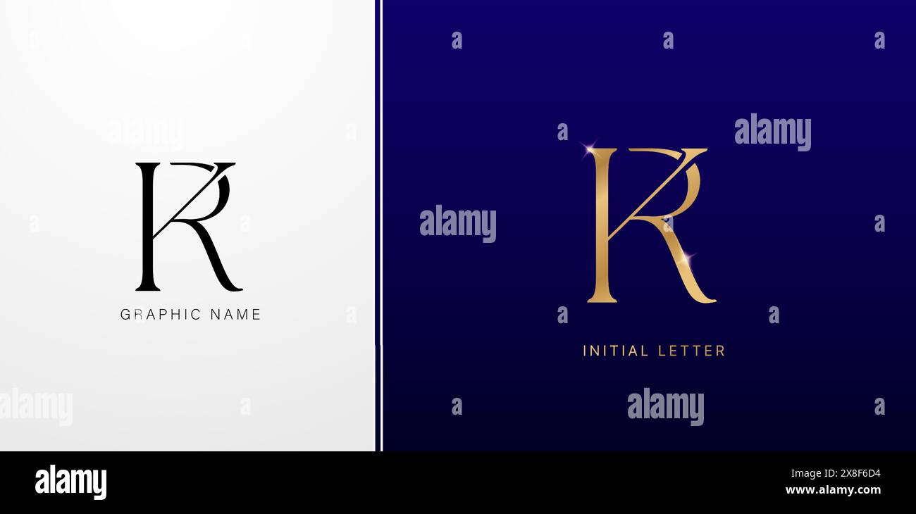 KR ou RK initiales lettres monogramme logos conçoit symbole pour les éléments de cartes de visite, identité de marque de la société, matériel de publicité feuille d'or Illustration de Vecteur