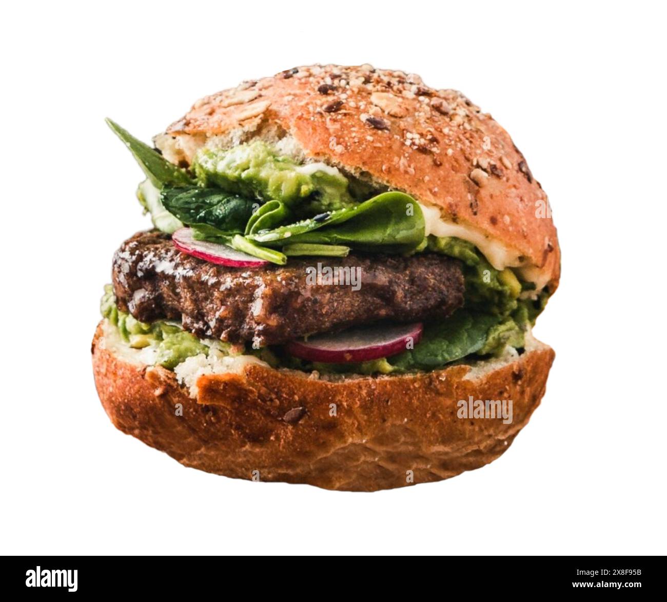 Hamburger au fromage Wagyu et bacon. Cheeseburger classique avec patty de bœuf, cornichons. fromage, tomate.oignon. laitue et moutarde ketchup isolés sur dos blanc Banque D'Images