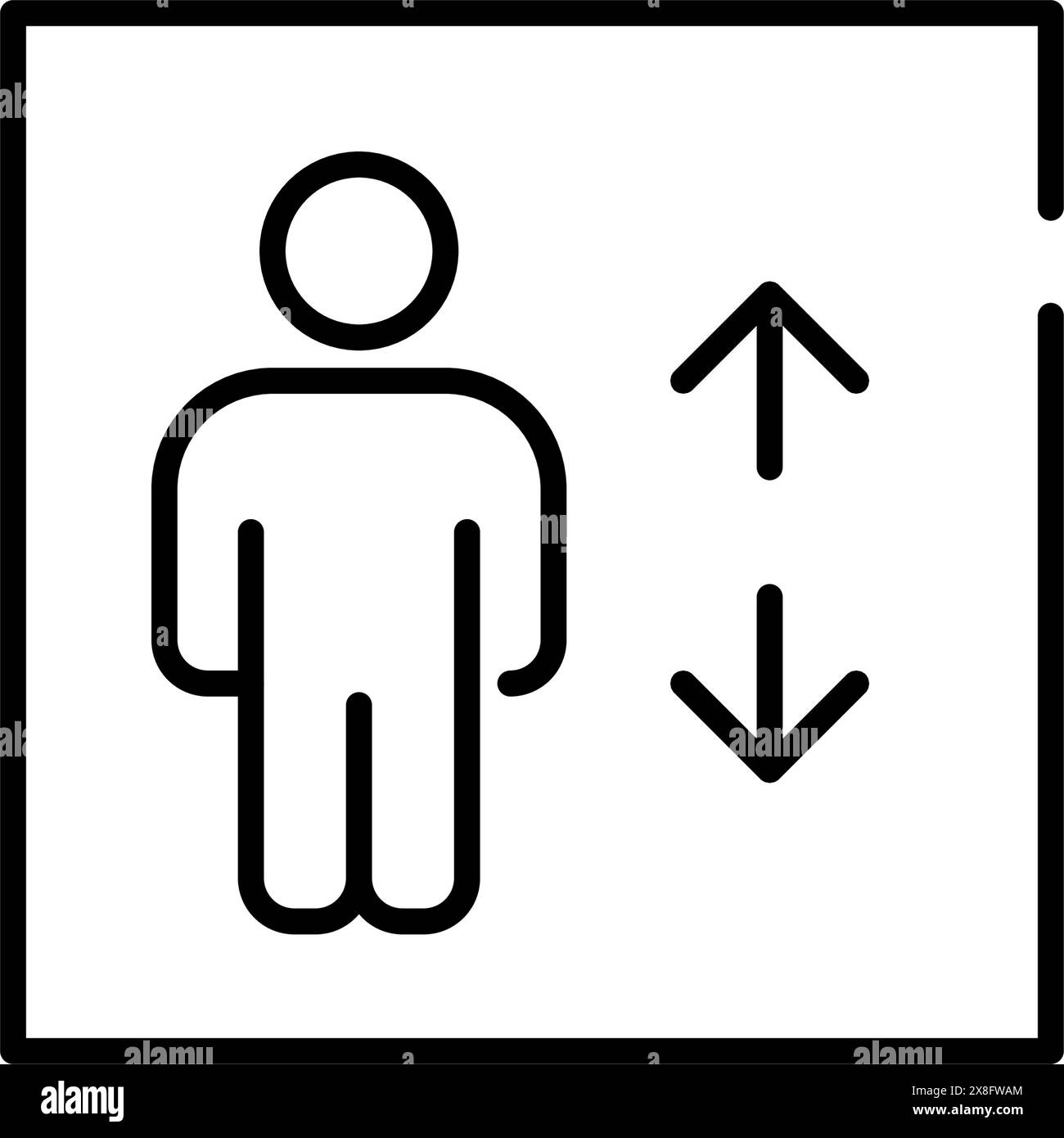 Ascenseur avec personne à l'intérieur et flèches haut et bas. Icône vectorielle Pixel Perfect Illustration de Vecteur