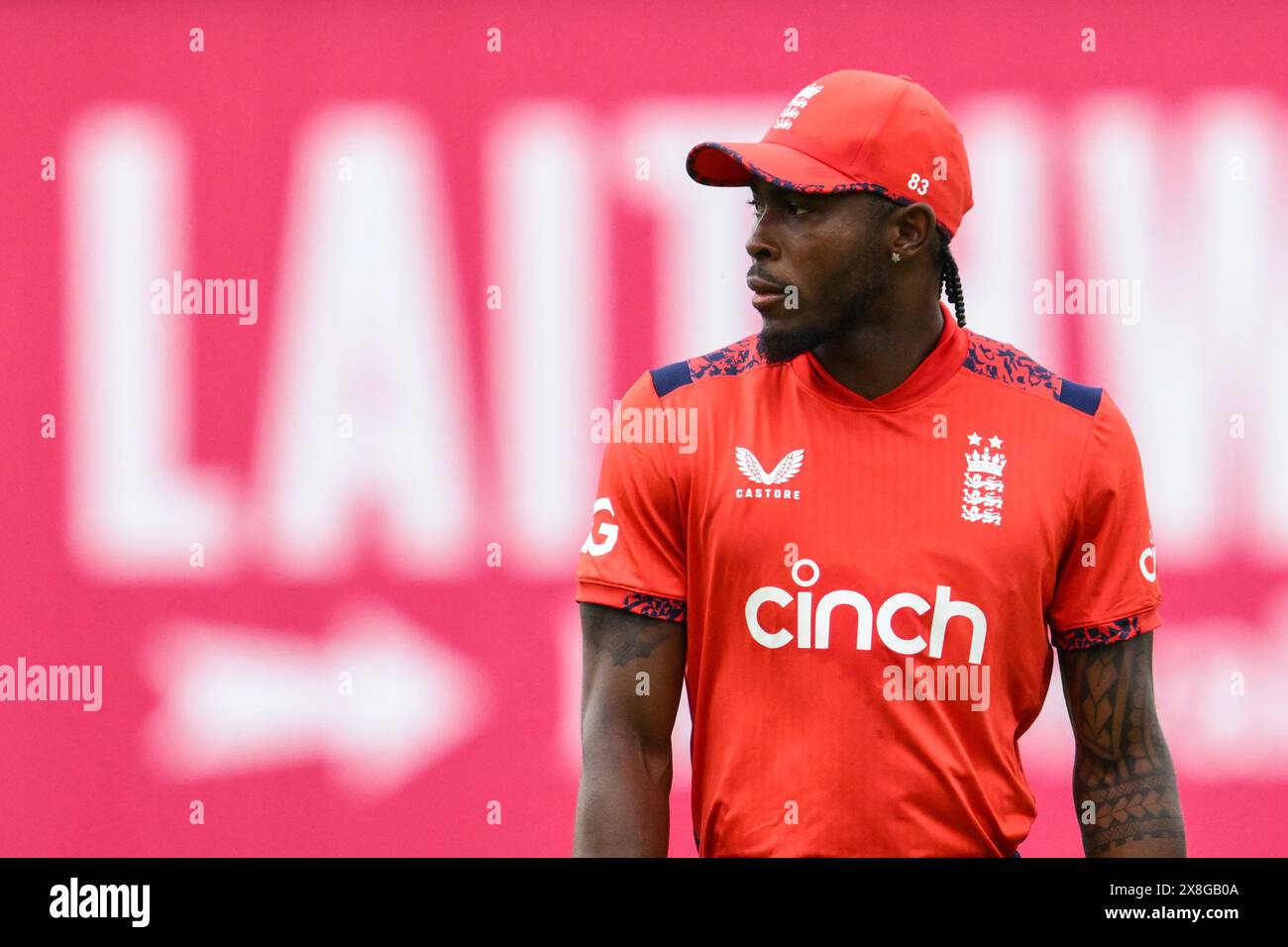 Jofra Archer d'Angleterre lors du match de la série internationale Vitality T20 Angleterre vs Pakistan à Edgbaston, Birmingham, Royaume-Uni, 25 mai 2024 (photo de Craig Thomas/News images) Banque D'Images