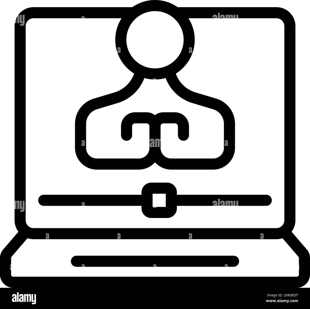Image iconographique en noir et blanc représentant une personne sur un écran d'ordinateur pour visioconférence Illustration de Vecteur