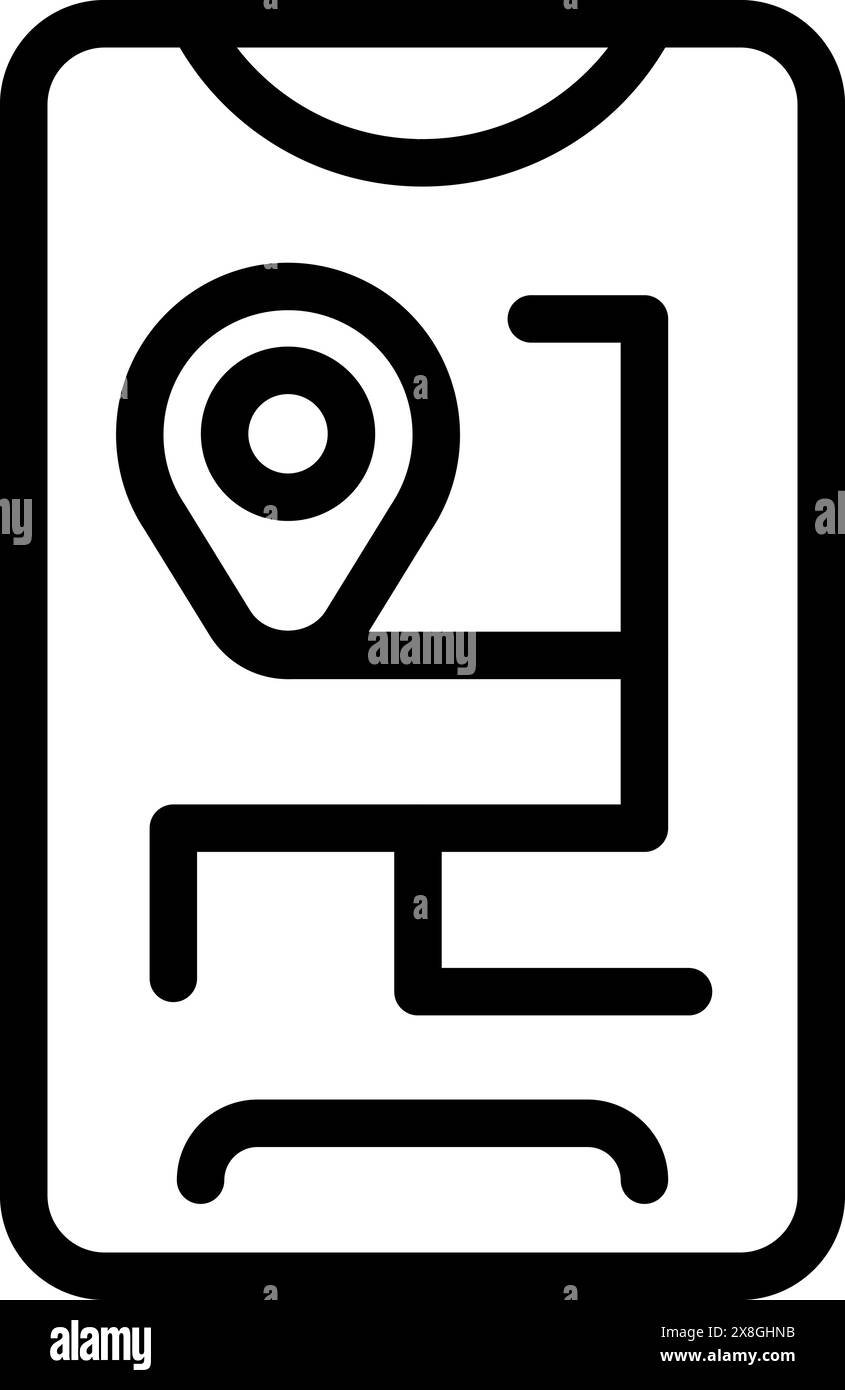 Contour noir et blanc d'une icône d'application de carte de smartphone avec une épingle de localisation Illustration de Vecteur