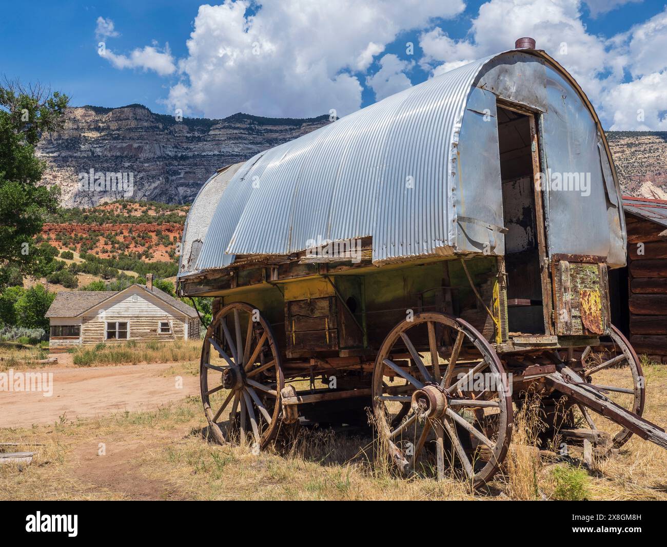 Chariot de berger, Chew Ranch, Echo Park Road, Dinosaur National Monument, Dinosaur, Colorado. Banque D'Images