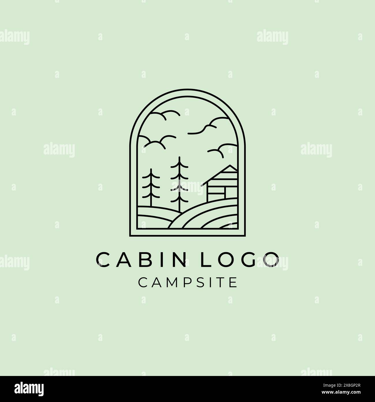 conception d'illustration vectorielle de logo d'art de ligne de cabine en bois, conception de logo minimaliste extérieure Illustration de Vecteur