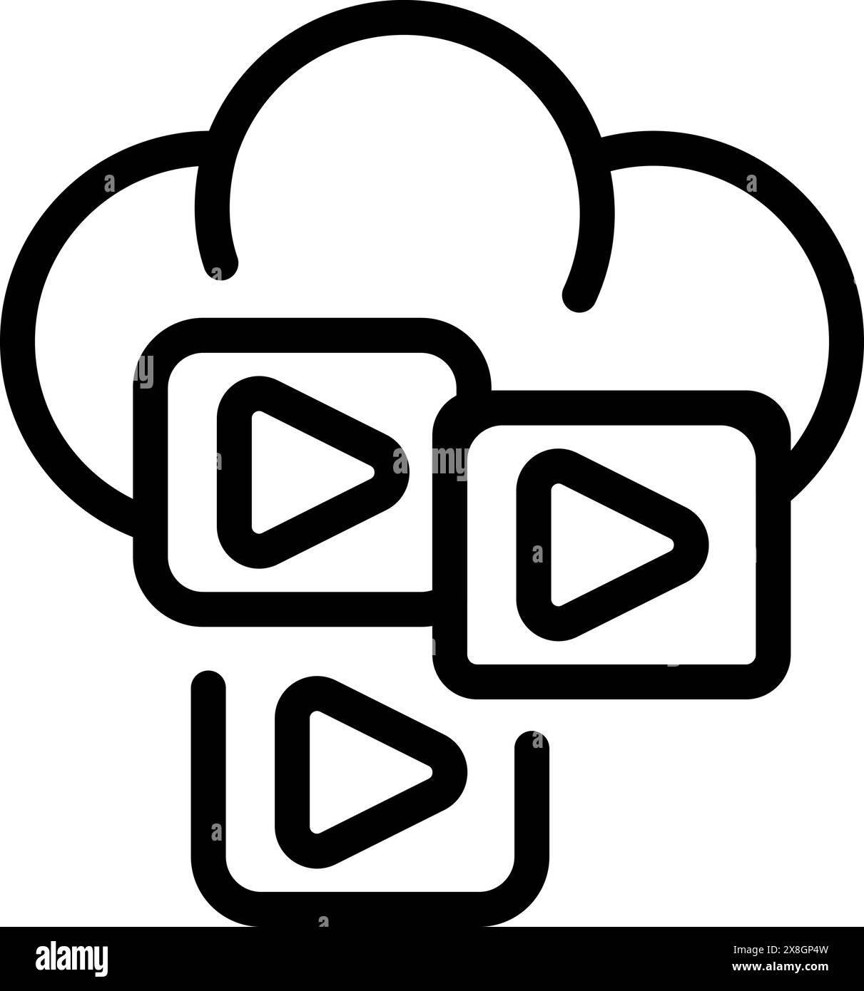Icône de dessin au trait d'un nuage avec des boutons de lecture, symbolisant le streaming multimédia en ligne Illustration de Vecteur