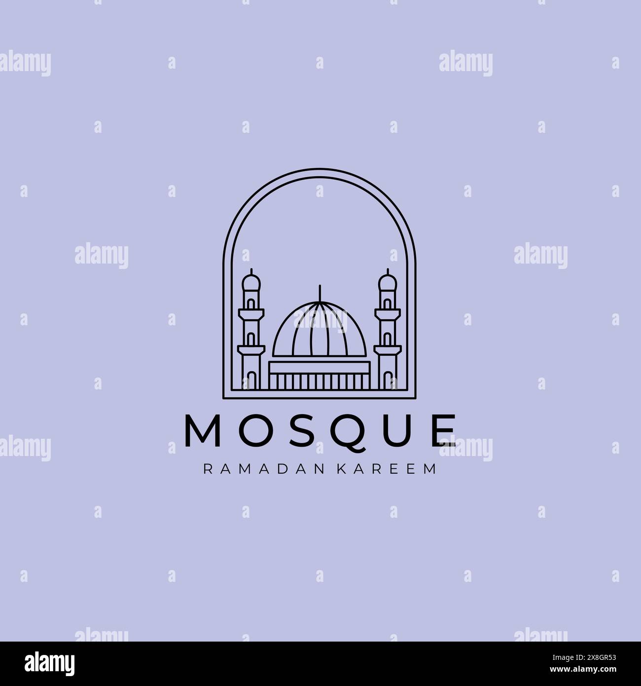 Étiquette minimaliste de Mosquée Moslem Line Art logo vectoriel, illustration Design du concept islamique de Ramadan Moubarak Illustration de Vecteur