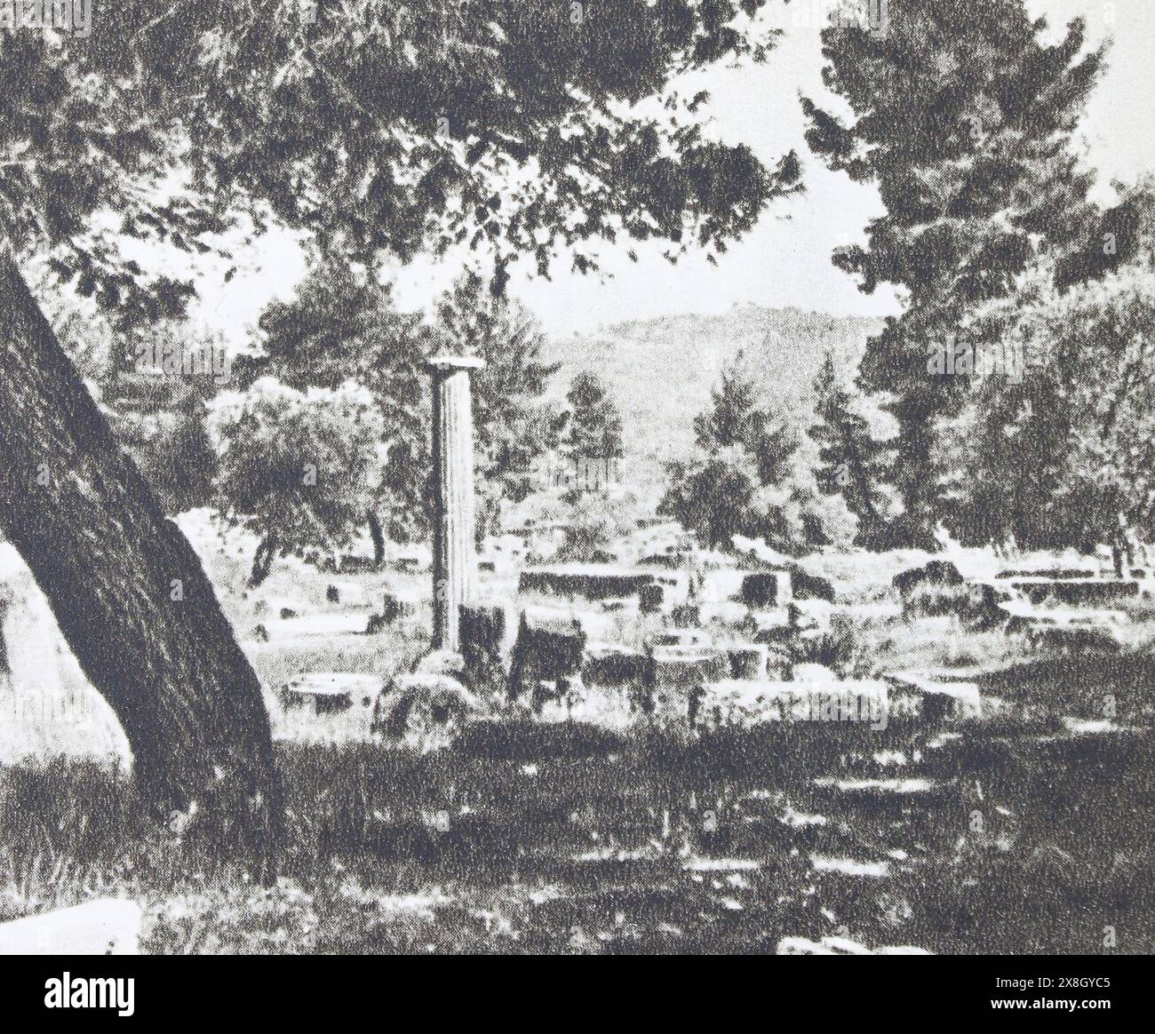 Ruines à Olympia, Grèce. Photographie du milieu du XXe siècle. Banque D'Images