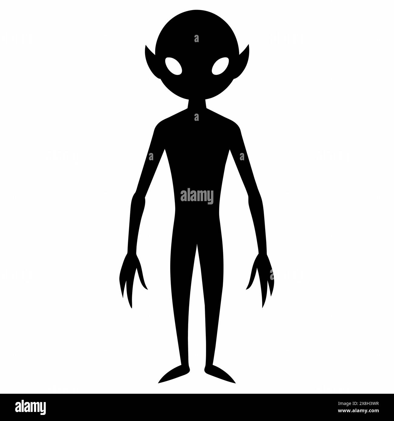 Silhouette noire d'un alien isolé sur fond blanc. Figure humanoïde. Graphique complet Concept d'extraterrestre, design de science-fiction, caractère spatial. Illustration de Vecteur