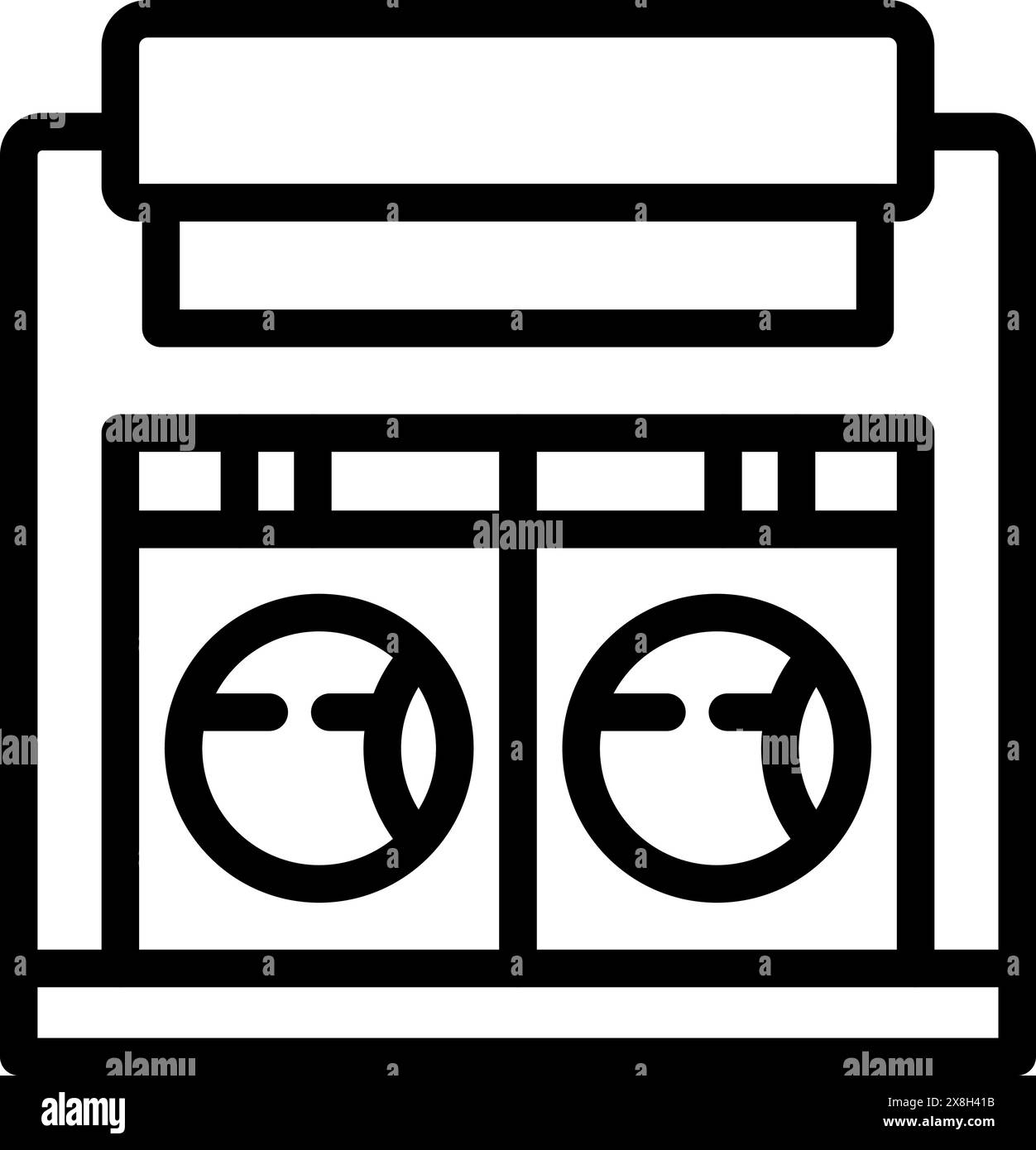 Icône de contour noir des machines à laver commerciales, idéal pour les conceptions d'affaires ou de service de blanchisserie Illustration de Vecteur