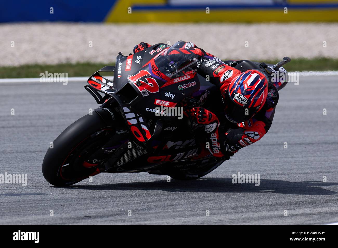 Barcelone, Espagne. 25 mai 2024. Maverick Vinales d'Espagne de l'équipe Aprilia Racing avec Aprilia lors des qualifications du MotoGP Gran Premi Energi Monster de Catalunya 2024 au circuit de Barcelona-Catalunya à Barcelone. Crédit : DAX images/Alamy Live News Banque D'Images