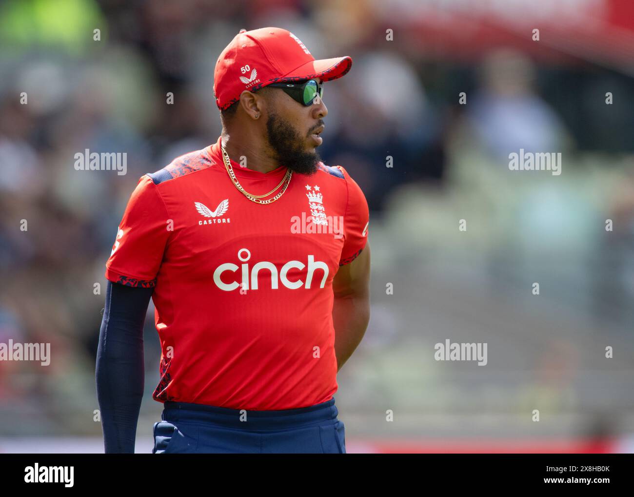 Edgbaston, Birmingham, Royaume-Uni, terrain de cricket d'Edgbaston. 25 mai 2024. Série internationale Vitality T20. Angleterre v Pakistan hommes. Sur la photo : Chris Jordan. Crédit : Mark Dunn/Alamy Live News Banque D'Images