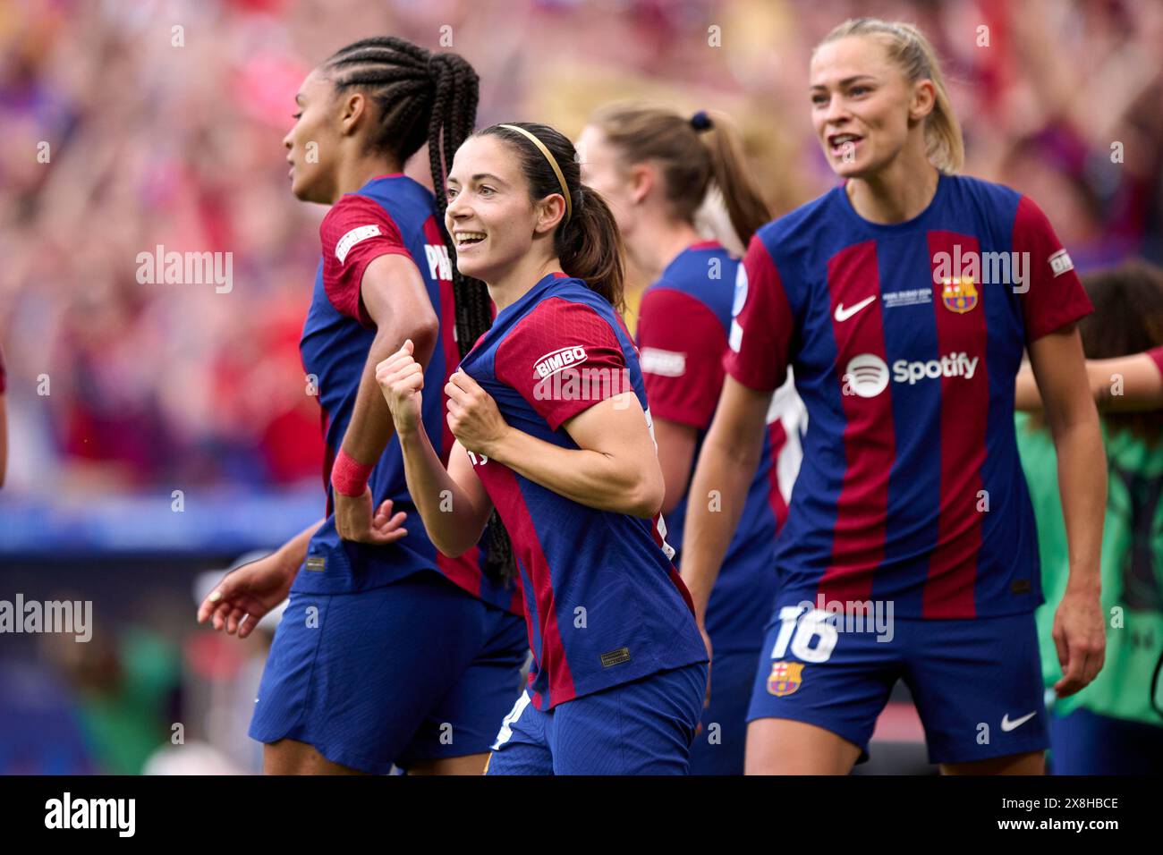 Aitana Bonmati du FC Barcelone célèbre après avoir marqué le premier but de son équipe lors de la finale de l'UEFA Women's Champions League 2023/24 entre le FC Barcelone et l'Olympique Lyonnais à l'Estadio de San Mames le 25 mai 2024 à Bilbao, en Espagne. (Photo de QSP) Banque D'Images