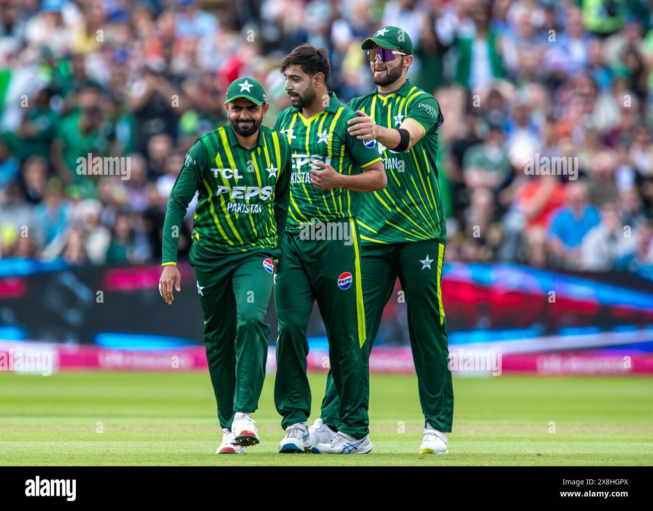 Edgbaston, Birmingham, Royaume-Uni, terrain de cricket d'Edgbaston. 25 mai 2024. Série internationale Vitality T20. Angleterre v Pakistan hommes. Photo : célébration du Pakistan. Crédit : Mark Dunn/Alamy Live News Banque D'Images