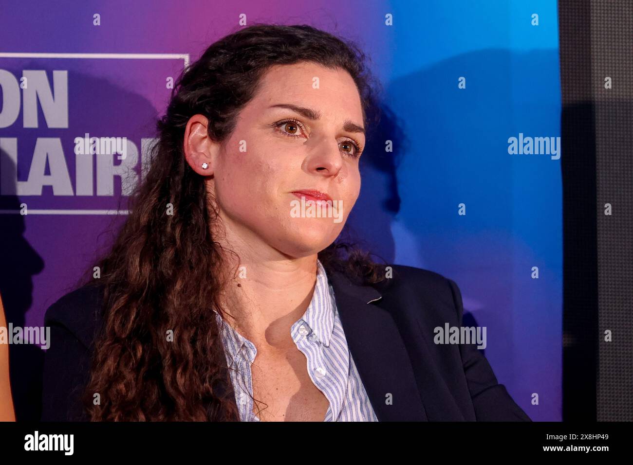 Marina mesure, députée européenne LFI, vue lors de la réunion à Marseille. A quelques jours des élections européennes du 9 juin, Jean-Luc Mélenchon a participé à la rencontre France Insoumise dans les quartiers nord de Marseille devant environ 1000 personnes. Banque D'Images