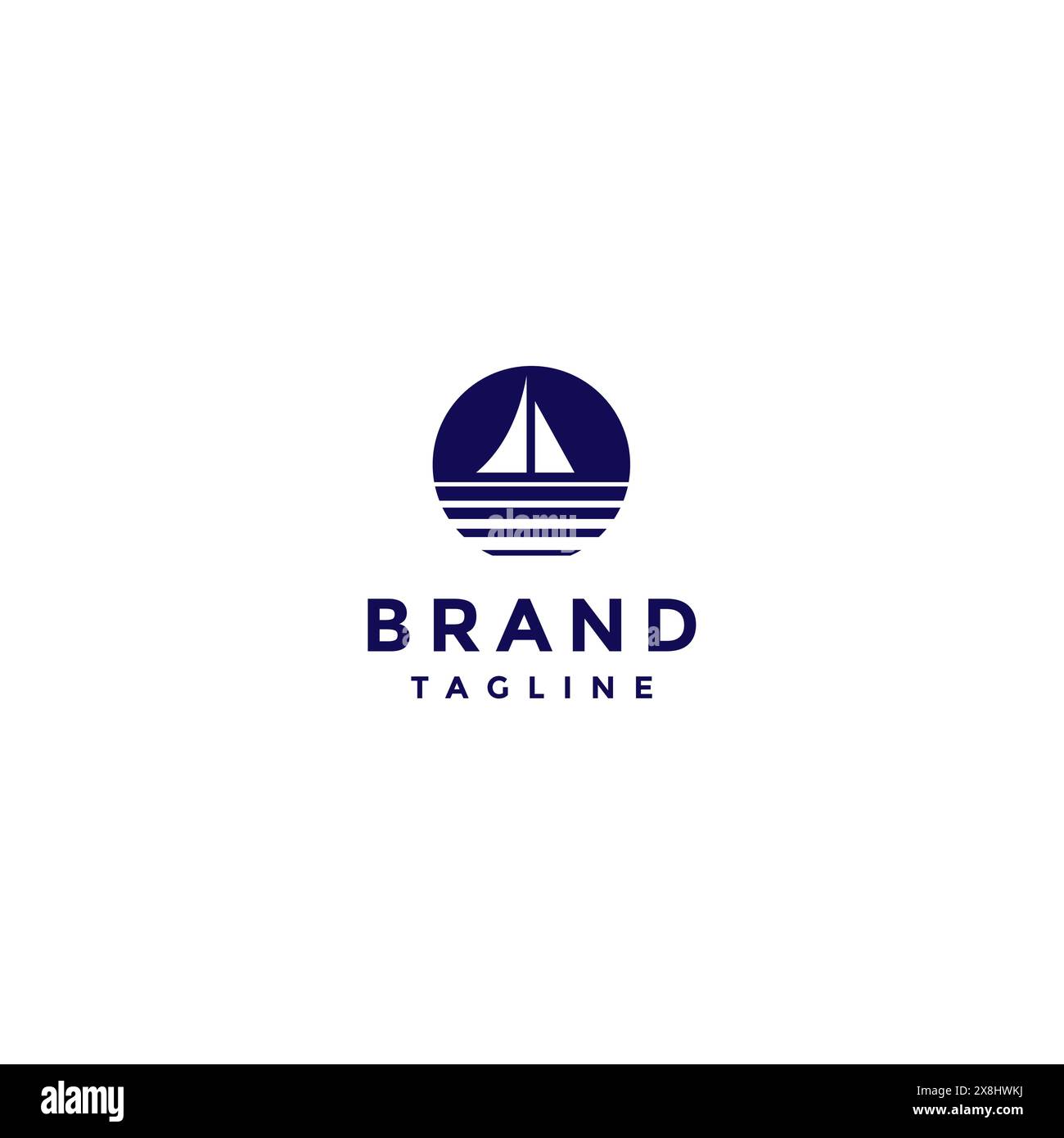 Icône de voilier à l'intérieur du cercle avec des lignes de réflexion d'eau de mer. Illustration minimaliste d'Un voilier logo Design. Illustration de Vecteur