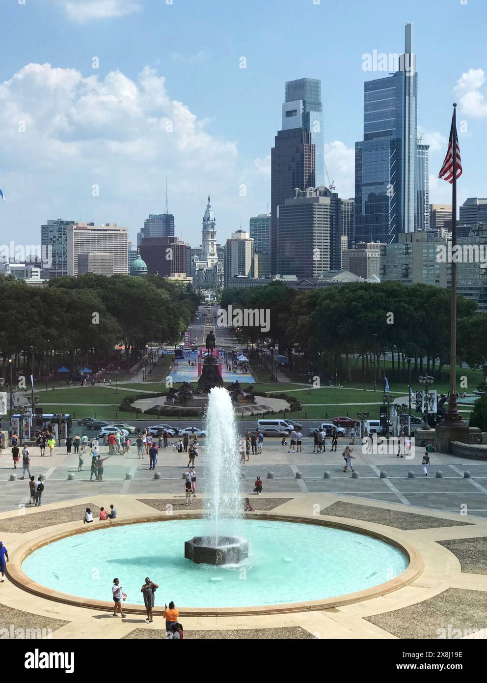 Vue sur la Benjamin Franklin Parkway depuis le Philadelphia Museum of Art. Banque D'Images