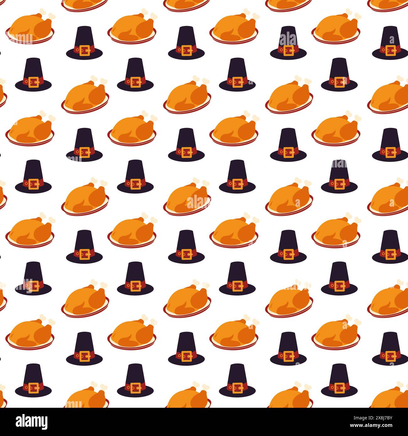 Thanksgiving turquie sur un plateau et chapeau de pèlerin Seamless Pattern dans les nuances d'automne à la mode isoler EPS Vector textile, imprimer, cartes, affiches, bannière, brochures, étiquette de prix, étiquette ou concept de conception web Illustration de Vecteur