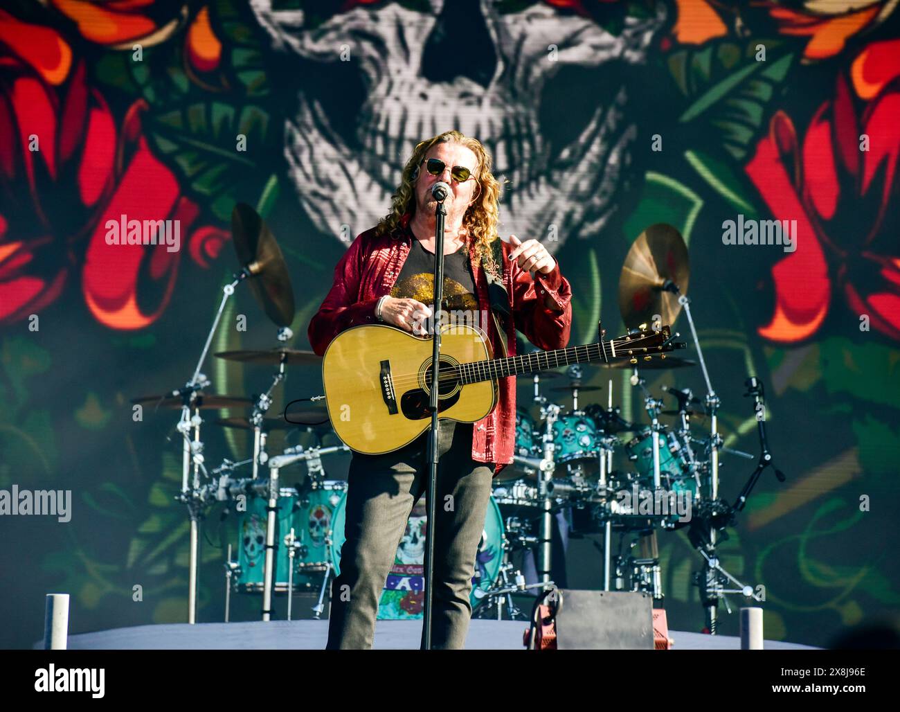 Napa, Californie, États-Unis. 25 mai 2024. Fher Olvera du groupe de rock mexicain MANA se produisant sur scène au BottleRock 2024 Music Festival. Crédit : Ken Howard/Alamy Banque D'Images