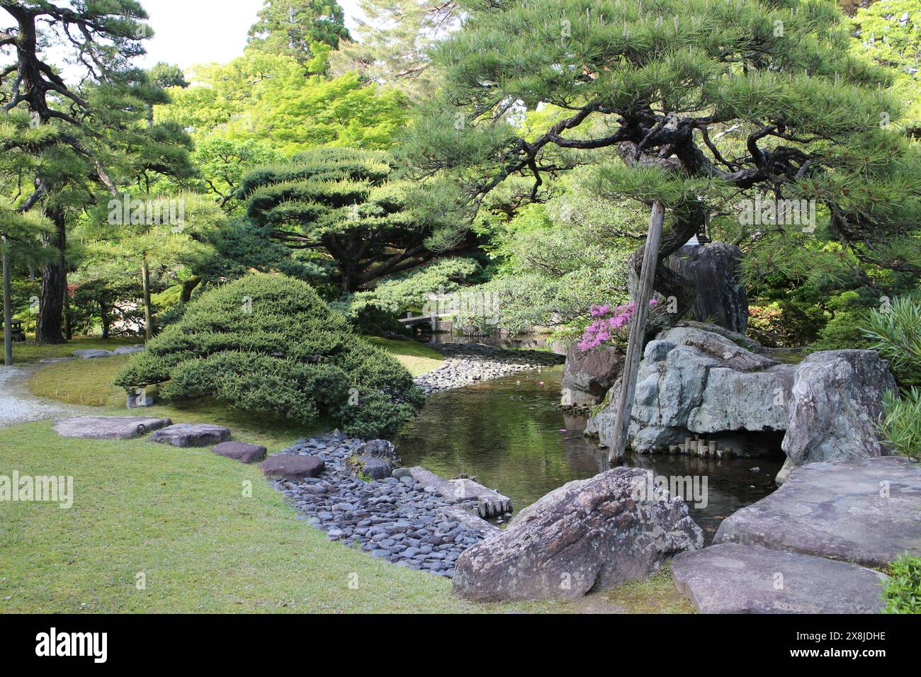 Jardin japonais au Palais impérial de Kyoto, Japon Banque D'Images