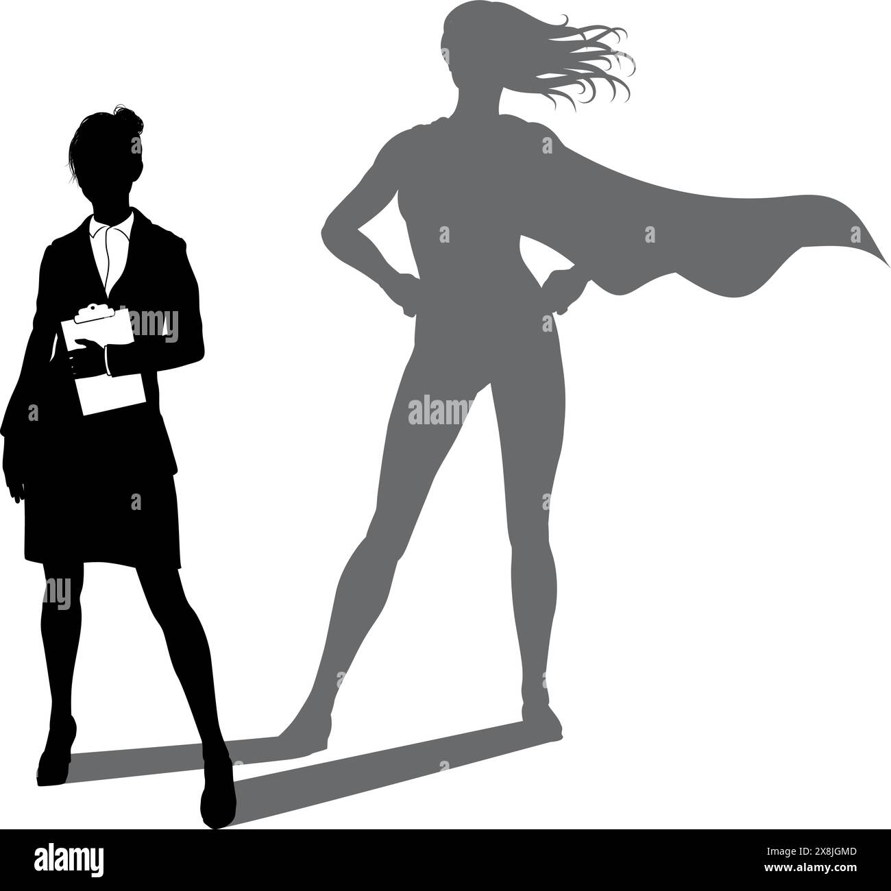 Super-héros Business Woman avec Super Hero Shadow Illustration de Vecteur