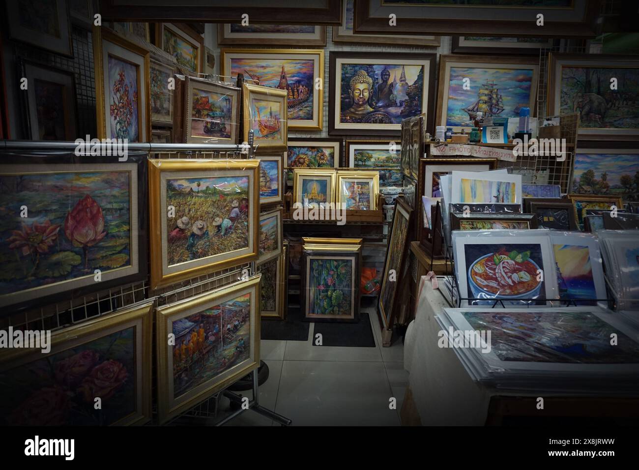 Cadres d'art et peintures à l'huile Galerie de Thaïlande. Banque D'Images