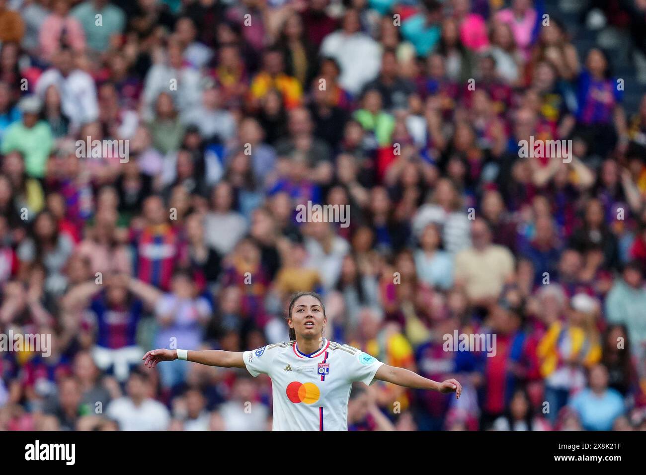 Barcelone, Espagne. 25 mai 2024. Selma Bacha de l'Olympique Lyonnais réagit lors de la finale de l'UEFA Women's Champions League entre le FC Barcelone et l'Olympique Lyonnais joués au stade San Mames le 25 mai 2024 à Bilbao en Espagne. (Photo de Bagu Blanco/PRESSINPHOTO) crédit : AGENCE SPORTIVE PRESSINPHOTO/Alamy Live News Banque D'Images