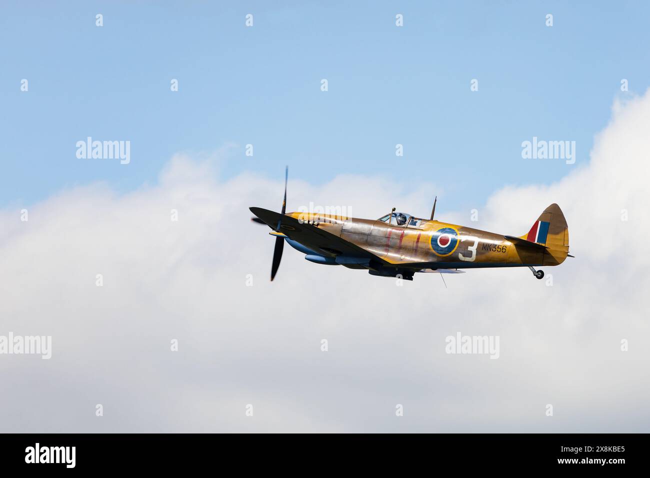 Supermarine Spitfire, MK356, dans le désert camouflage du Battle of Britain Memorial Flight. Impliqué dans un accident mortel le 25 mai 2024 à la RAF Coningsby Banque D'Images