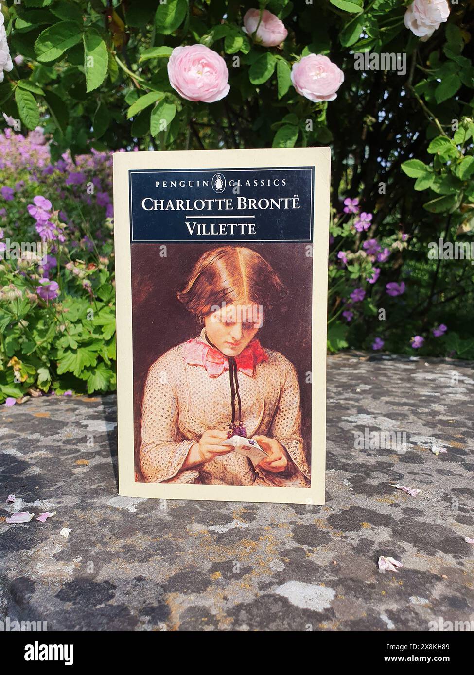 Villette Novel de Charlotte Bronte Livre dans un paysage de jardin printanier Banque D'Images