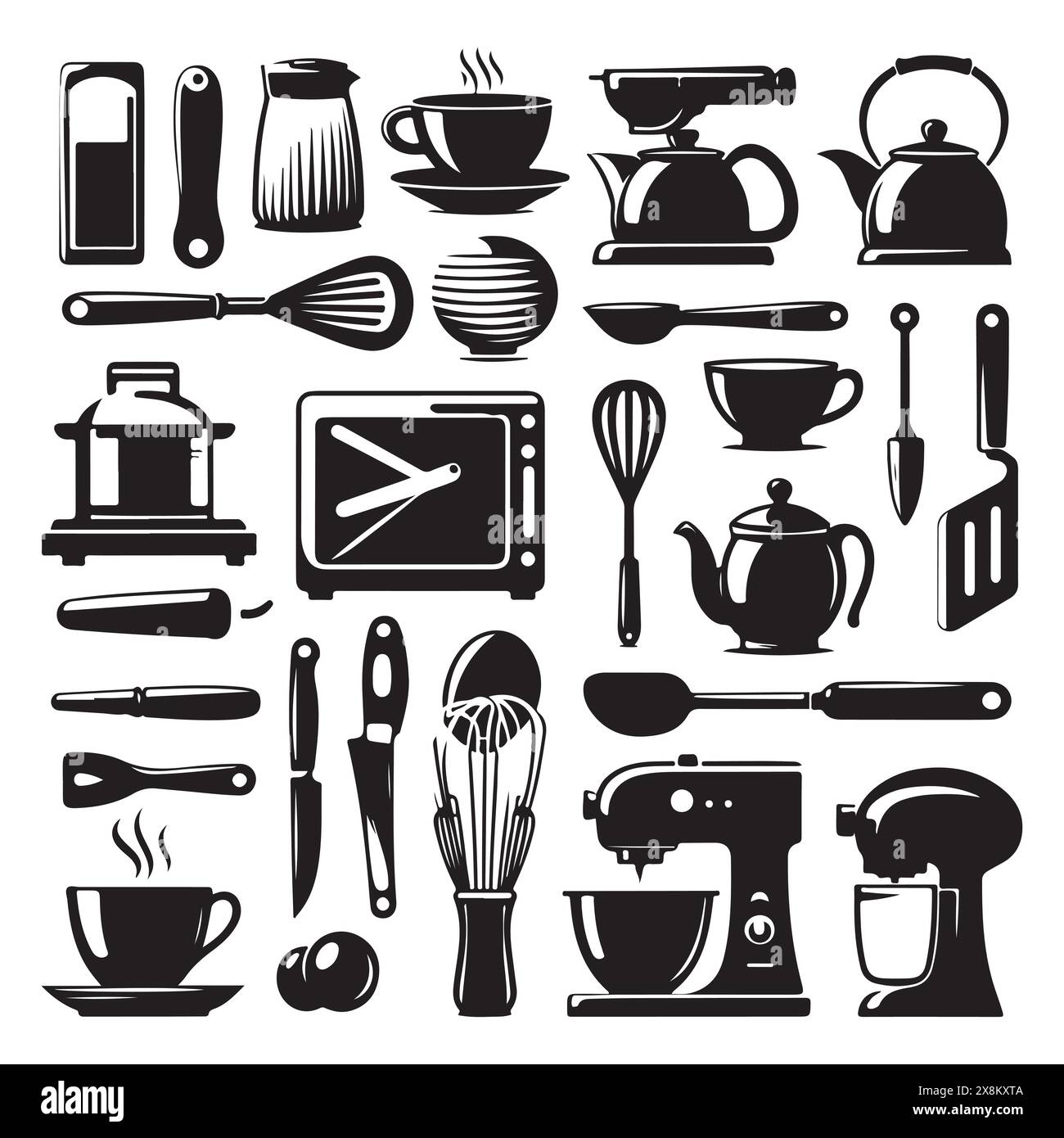 Ensemble silhouette d'outils de cuisine. Illustration isolée vectorielle Illustration de Vecteur