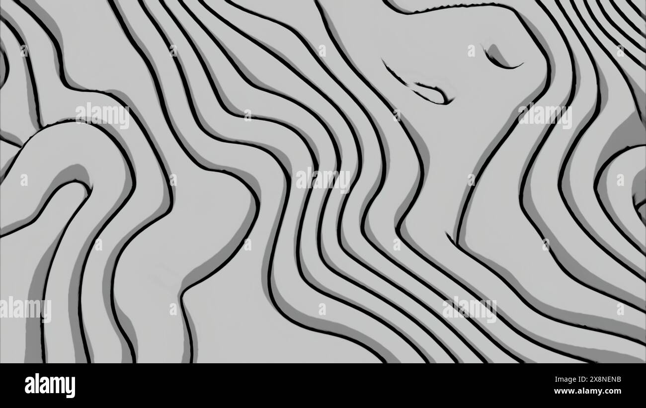 Arrière-plan de courbes monochromes abstraites. Conception. Formes fluides et transformantes. Banque D'Images