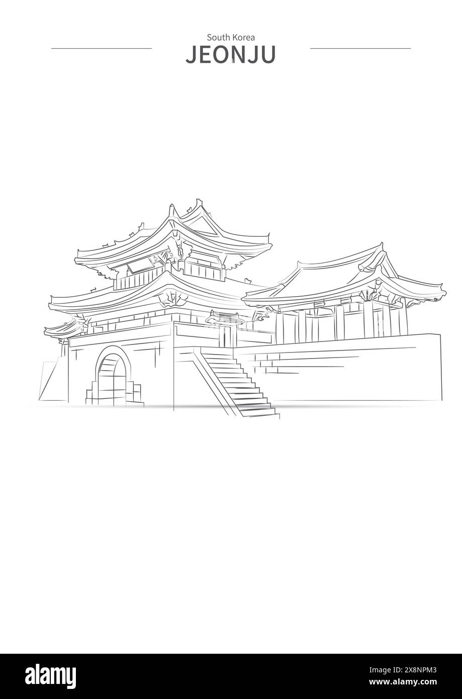 Vecteur de dessin de ligne de paysage urbain de corée du Sud. croquis de paysage urbain. illustration de repère de style esquisse. Illustration de Vecteur