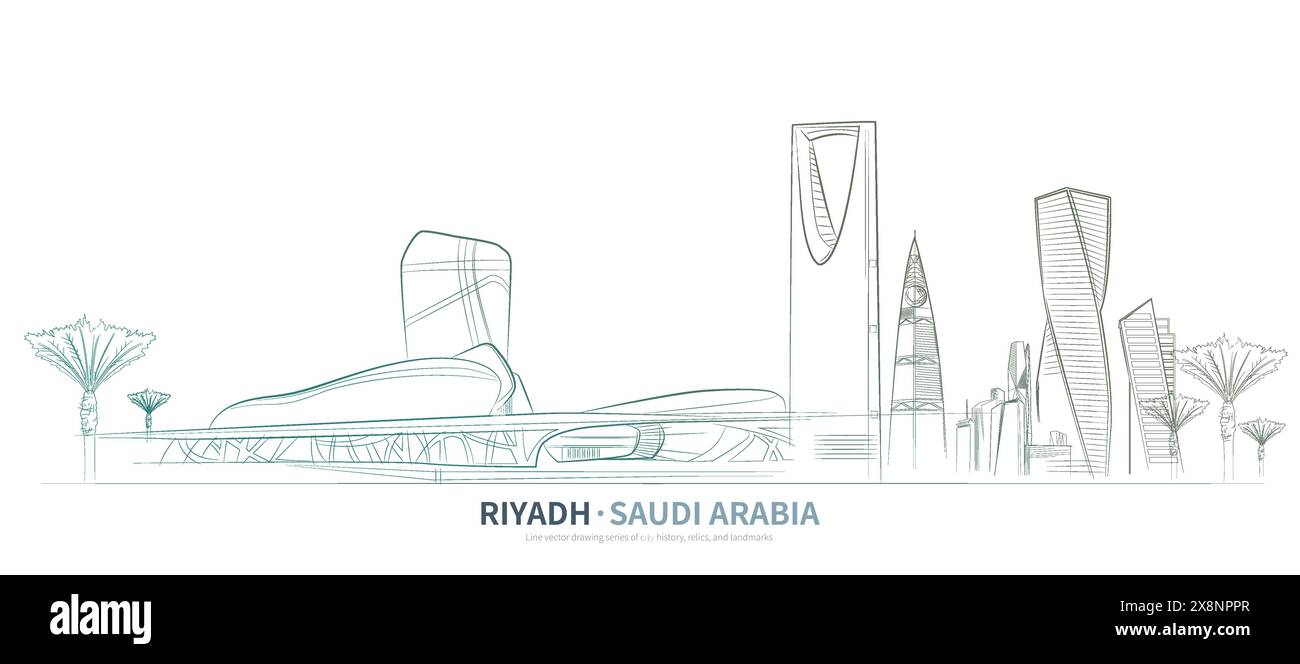 Vecteur de dessin de ligne de paysage urbain de Saudiarabia. croquis de paysage urbain. illustration de repère de style esquisse. Illustration de Vecteur