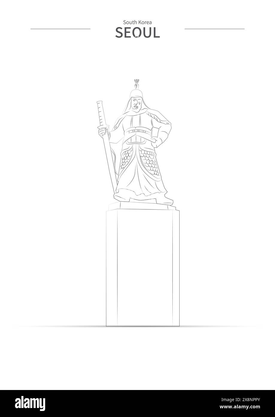 Vecteur de dessin de ligne de paysage urbain de corée du Sud. croquis de paysage urbain. illustration de repère de style esquisse. Illustration de Vecteur