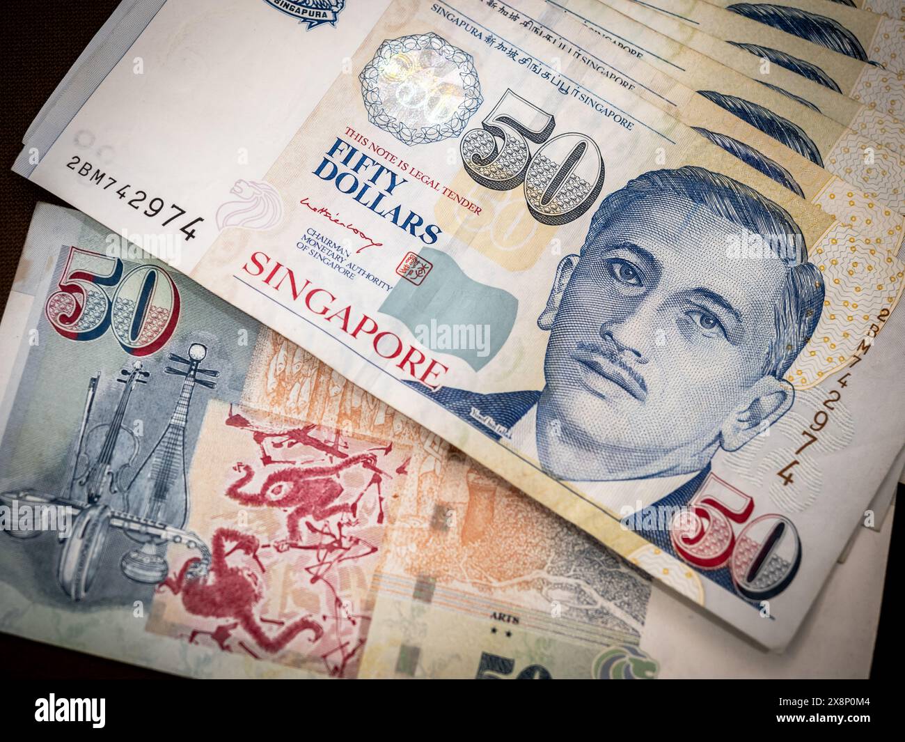 Fond d'argent en dollar de Singapour. 50 gros plan billet de banque en dollars de Singapour. Finance d'entreprise et concept bancaire. Banque D'Images