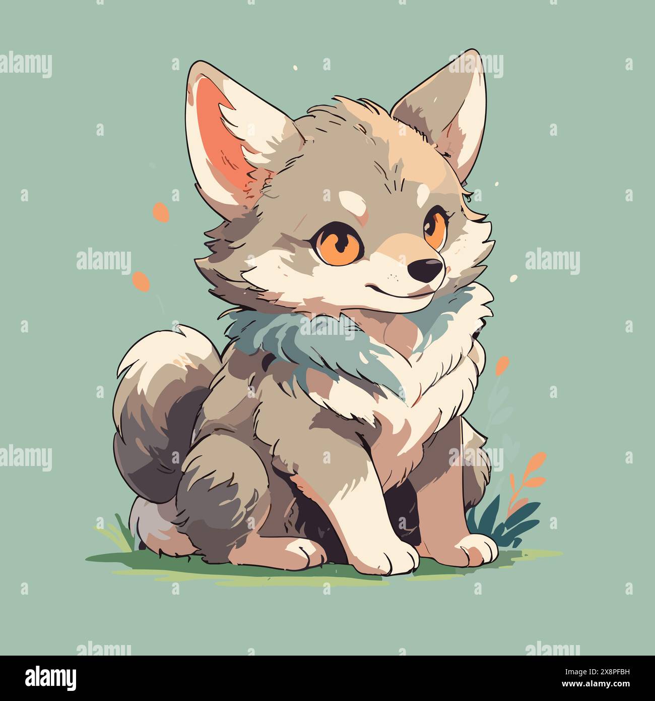 Illustration vectorielle colorée d'un petit loup mignon. Illustration de Vecteur