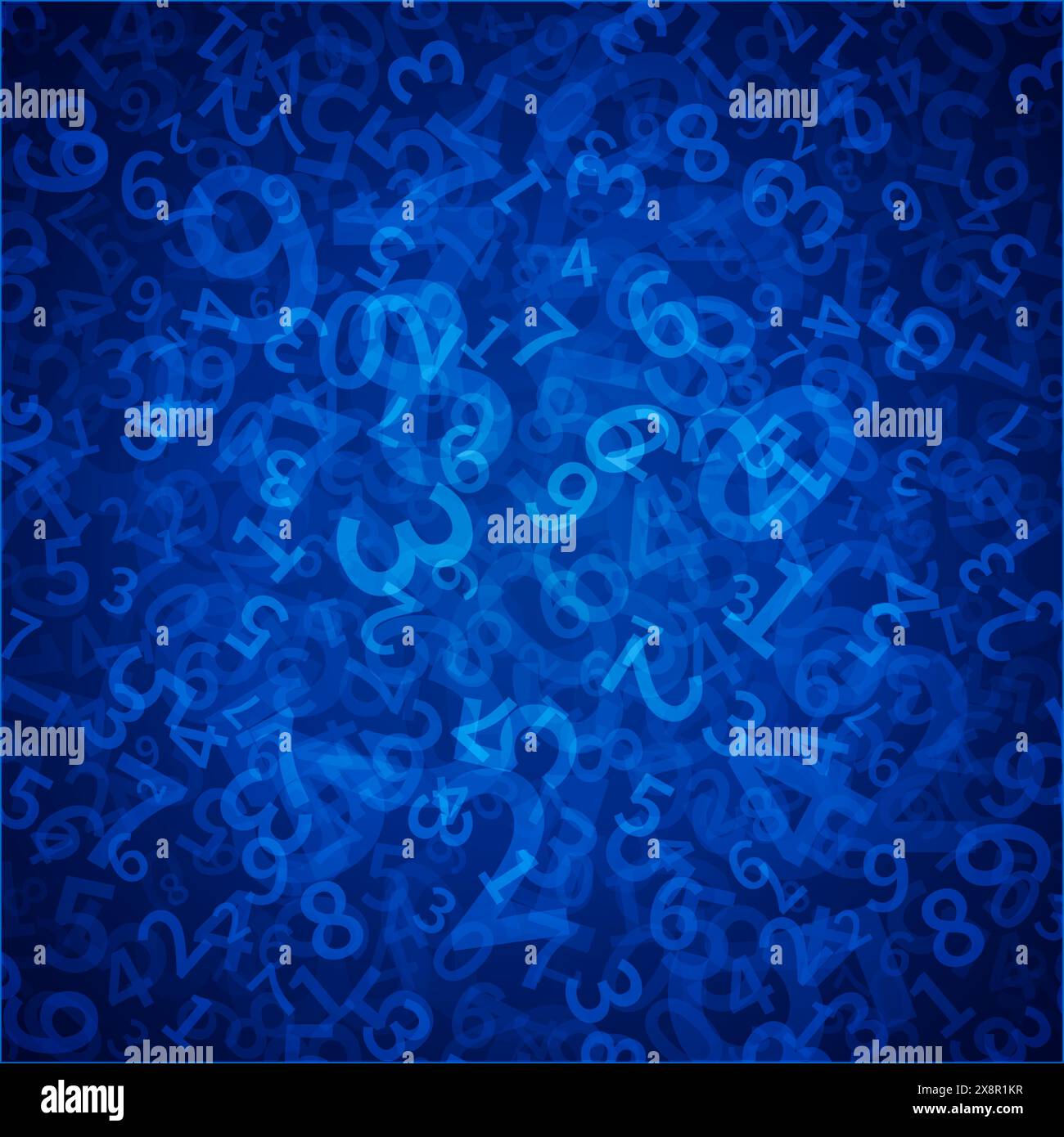 Un fond abstrait bleu rempli de divers nombres et symboles de différentes tailles et couleurs. Illustration de Vecteur