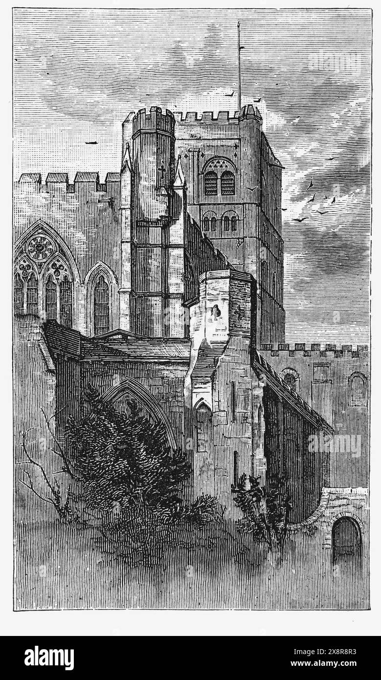 La Tour de la cathédrale Saint-Alban, fin du XIXe siècle. Illustration en noir et blanc de notre propre pays vol III publié par Cassell's. Banque D'Images