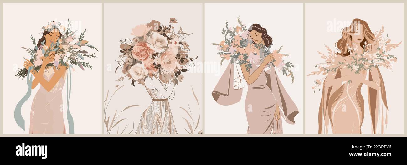 Illustration vectorielle de jolies filles avec des fleurs Illustration de Vecteur