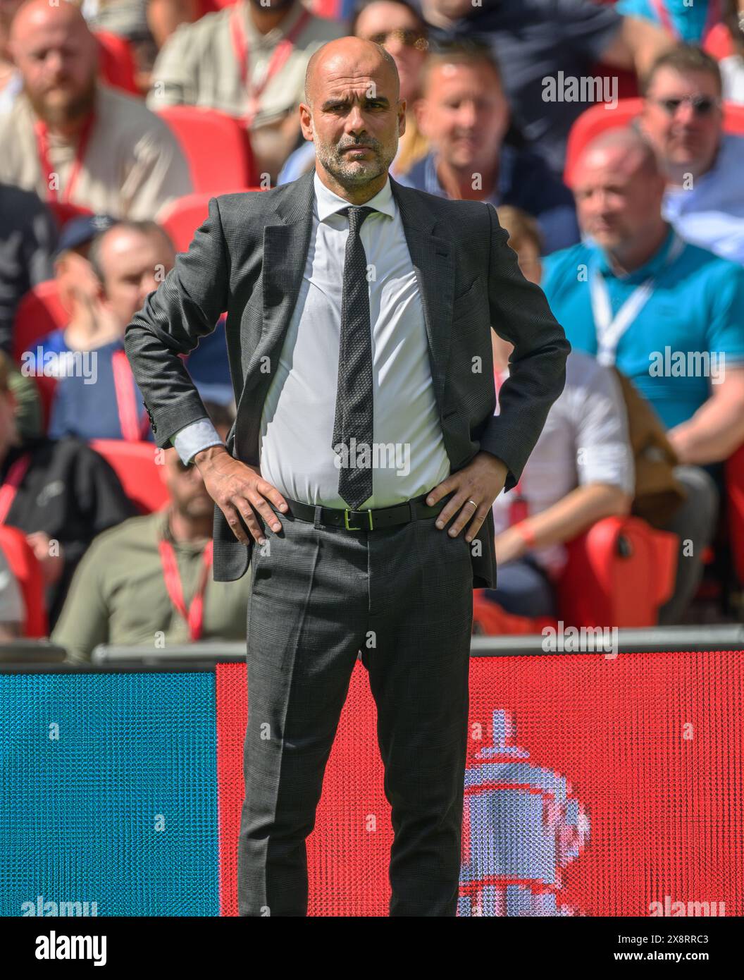 25 mai 2024 - Manchester City v Manchester United v - FA Cup final - Wembley. Manchester City Manager Pep Guardiola lors de la finale de la FA Cup. Image : Mark pain / Alamy Live News Banque D'Images