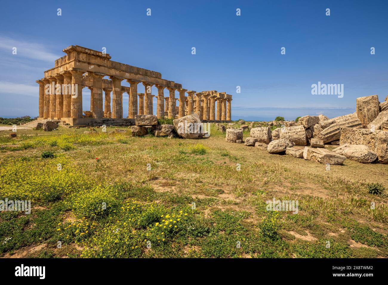 Le temple grec reconstruit de Héra à Selinunte, Sicile Banque D'Images