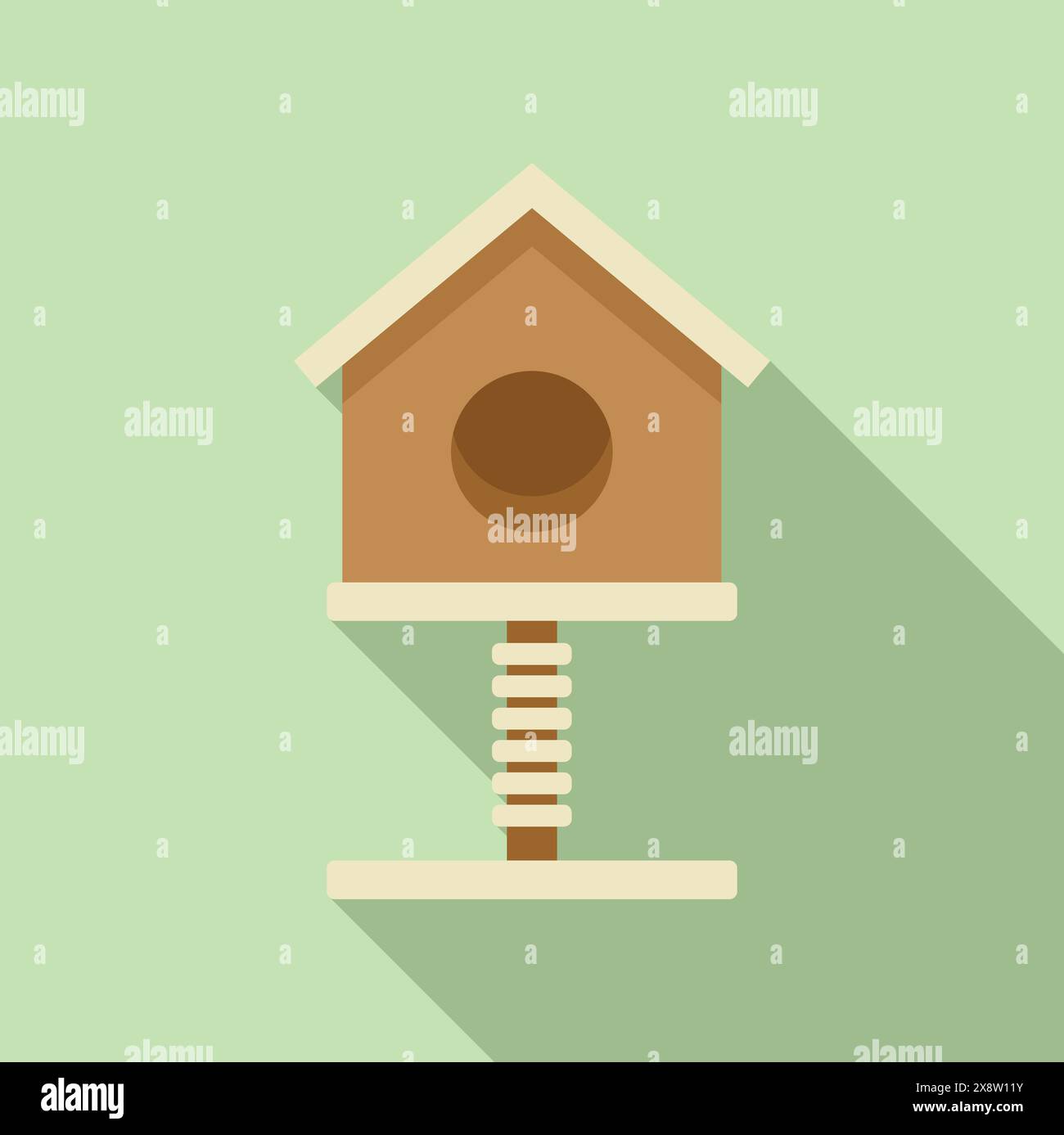 Design plat d'un nichoir en bois avec support à ressort, aux tons pastel Illustration de Vecteur