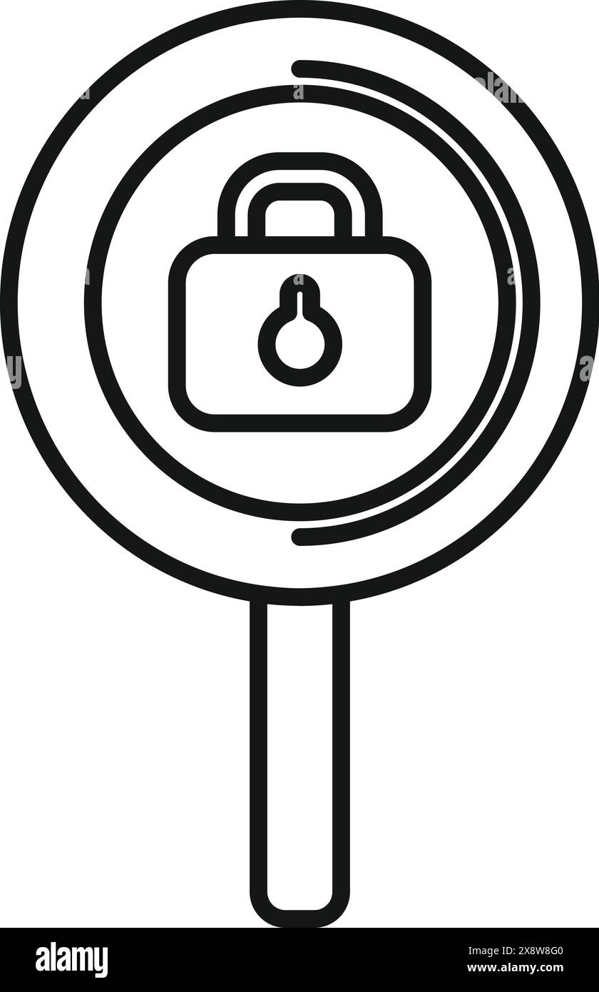 Icône vectorielle monochrome d'une loupe mettant en évidence un cadenas, symbolisant la recherche de sécurité Illustration de Vecteur