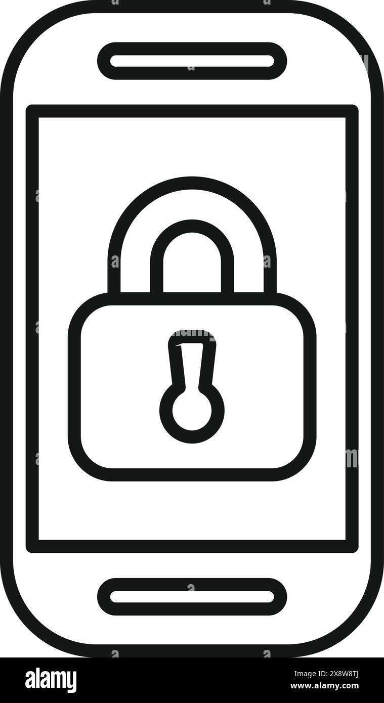 Illustration vectorielle du concept de sécurité mobile avec cadenas. Smartphone. Et symboles de protection des données en noir et blanc Représenter la sécurité numérique sécurisée. Cyber-cryptage Illustration de Vecteur