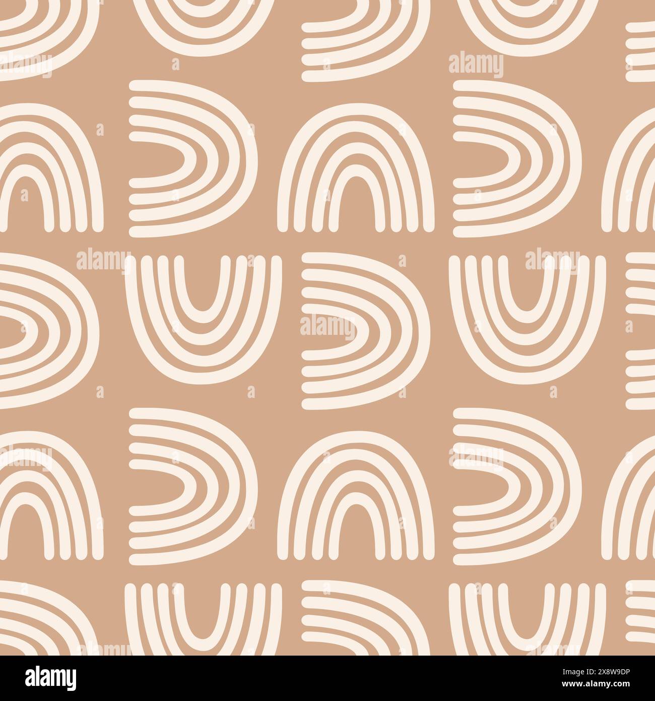 Arc-en-ciel blanc boho géométrique sans couture de motif vectoriel sur brun chaud, textile pour enfants, emballage pour bébé. Illustration vectorielle Illustration de Vecteur