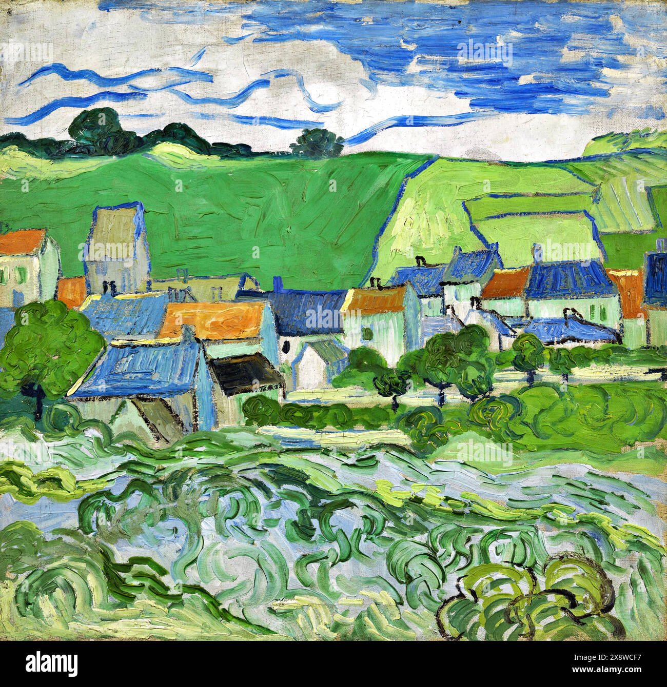 Vue d'Auvers, 1890 (peinture) artiste Gogh, Vincent van (1853-90) Néerlandais. Illustration de Vecteur